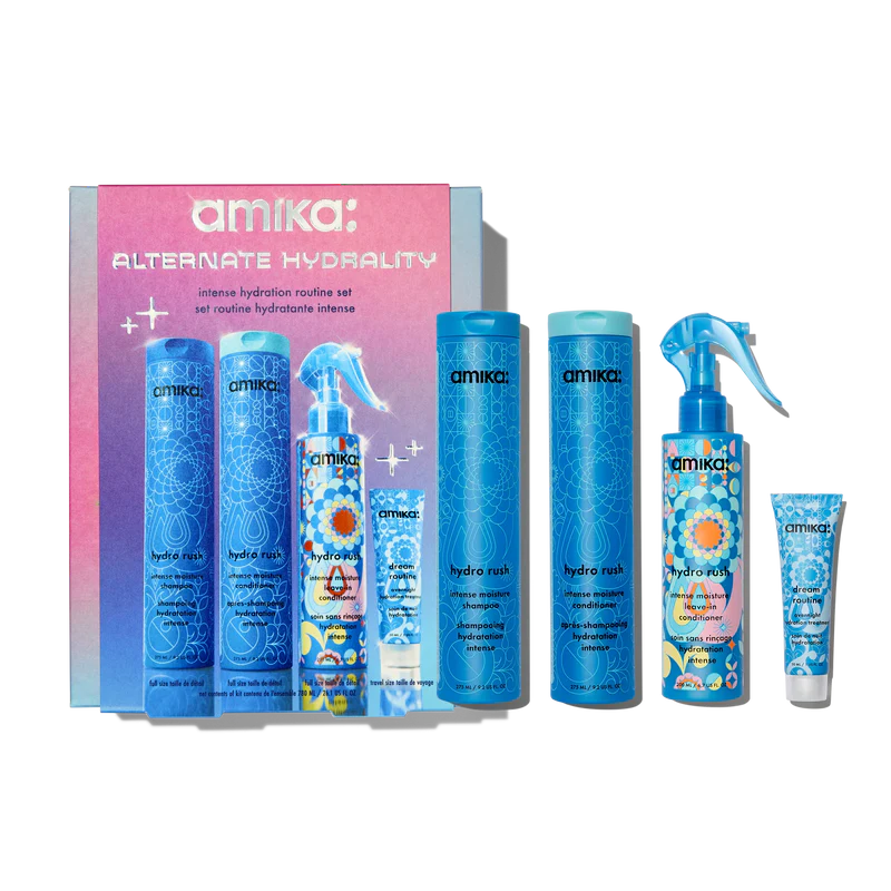Amika Alternate Hydrality Kit - Hydro Rush Shampoo 9.2oz Hydro Rush Conditioner 9.2oz Hydro Rush Leave In Conditioner 6.7oz Dream Routine Overnight Treatment 1oz