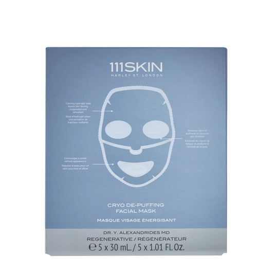 111SKIN Cryo De-Puffing Facial Mask Set Box for soothing, refreshing, and reducing facial puffiness