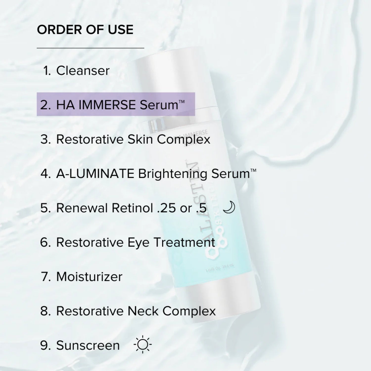 Alastin Skincare HA Immerse Serum 1 Oz for deep skin moisture.