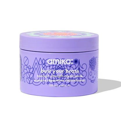 Amika Bust Your Brass Toning + Repair Mask 8 oz – tone neutralizer & strength
