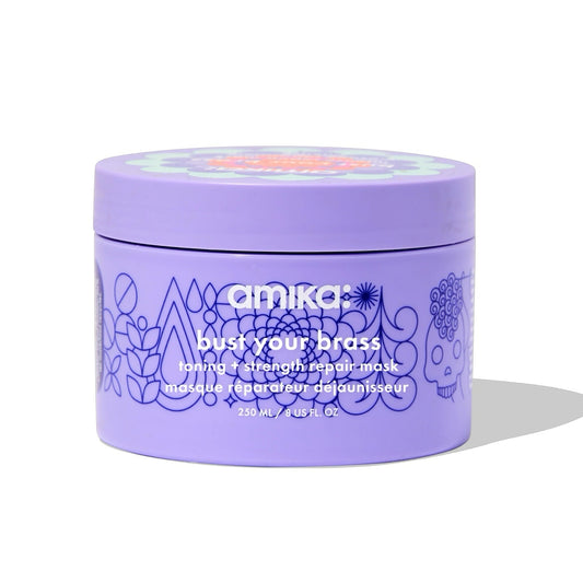 Amika Bust Your Brass Toning + Repair Mask 8 oz – tone neutralizer & strength
