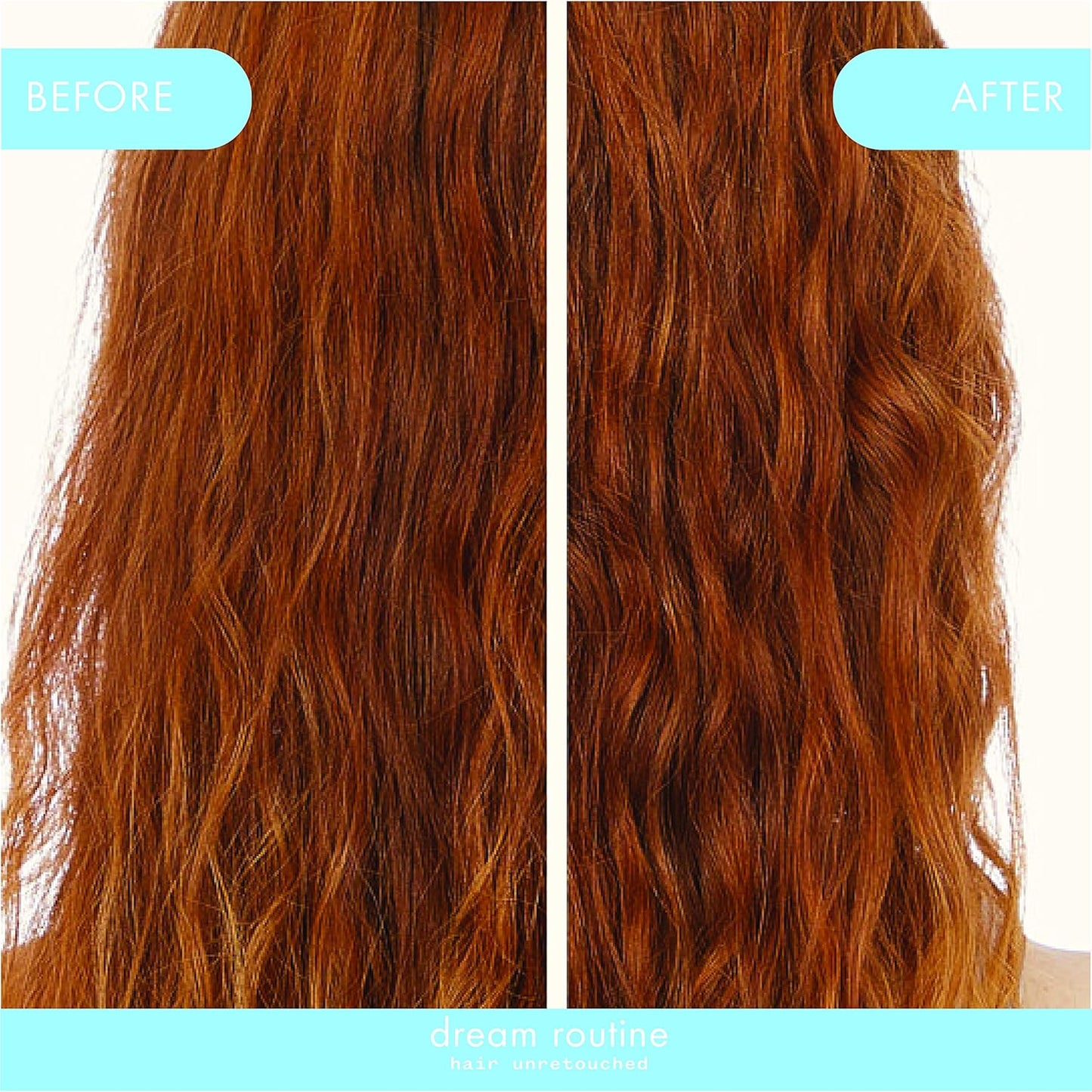 Amika Dream Routine Overnight Hydrating Hair Mask before and after results showing hydrated, restored hair