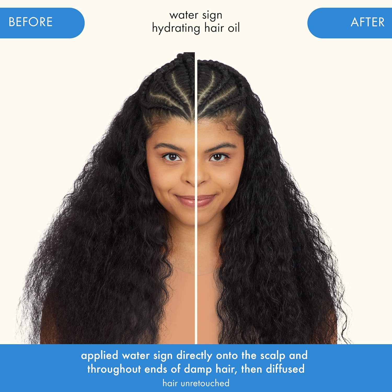 Amika Water Sign Hydrating Hair Oil with Hyaluronic Acid 1.7 Oz - Before and After