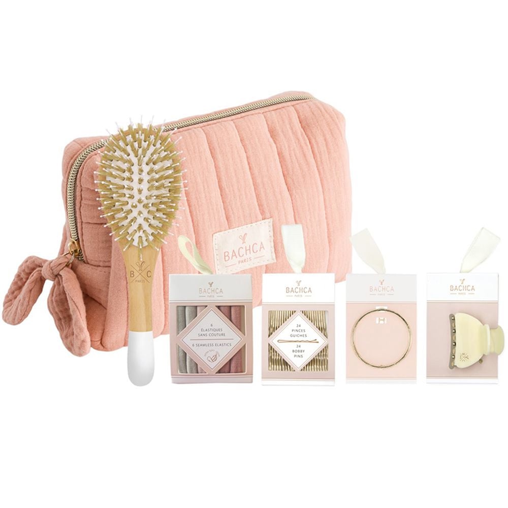 Bachca Les Inseparables Set hair care collection with shampoo and conditioner bottles on white background