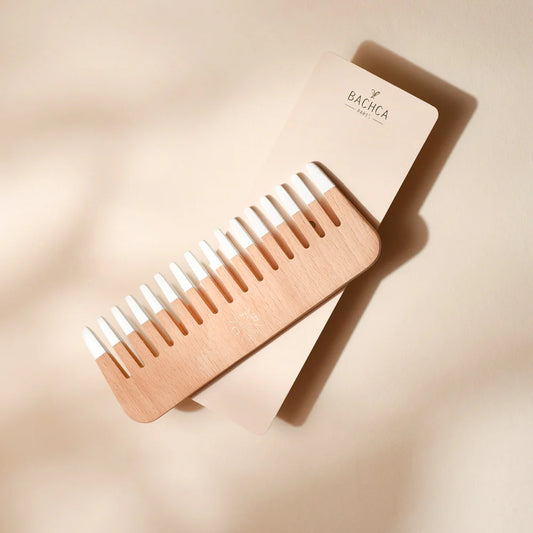 Bachca Wooden Comb for gentle detangling and smoothing with natural wood finish
