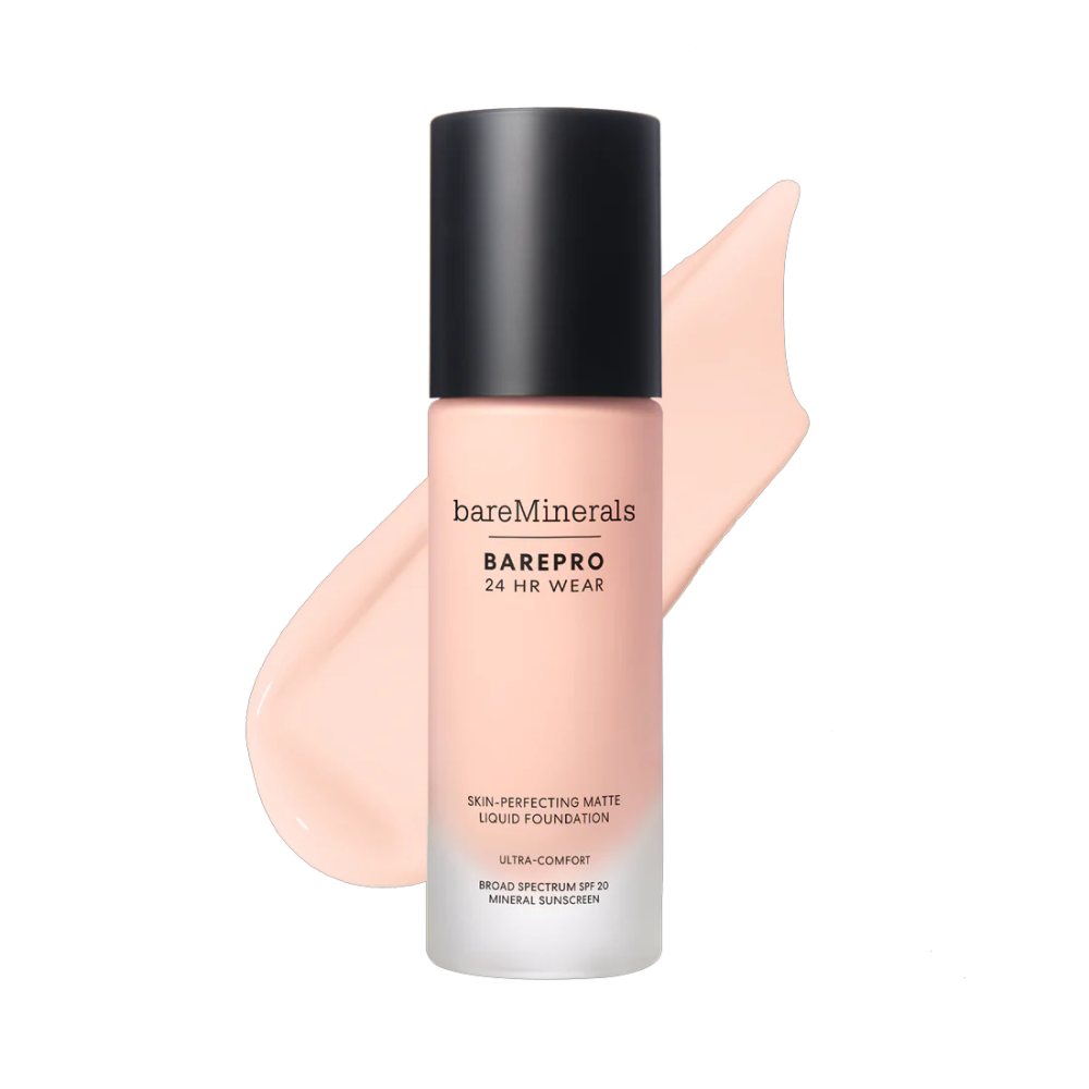 BareMinerals BarePro 24HR Wear Skin Perfecting Matte Liquid Foundation with Mineral SPF 20 for long-lasting matte coverage