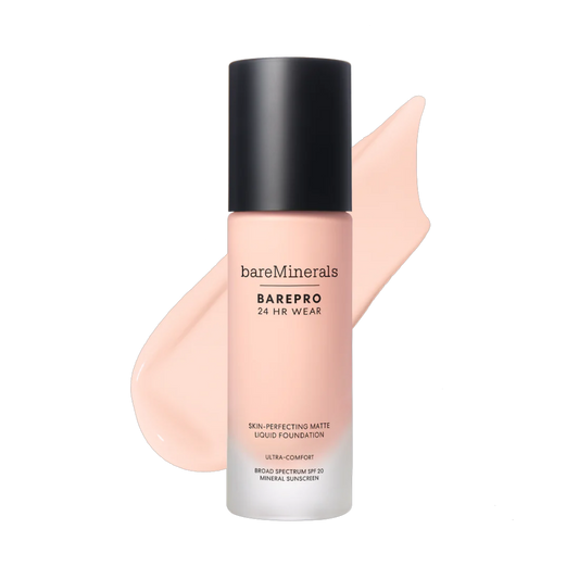 BareMinerals BarePro 24HR Wear Skin Perfecting Matte Liquid Foundation with Mineral SPF 20 for long-lasting matte coverage