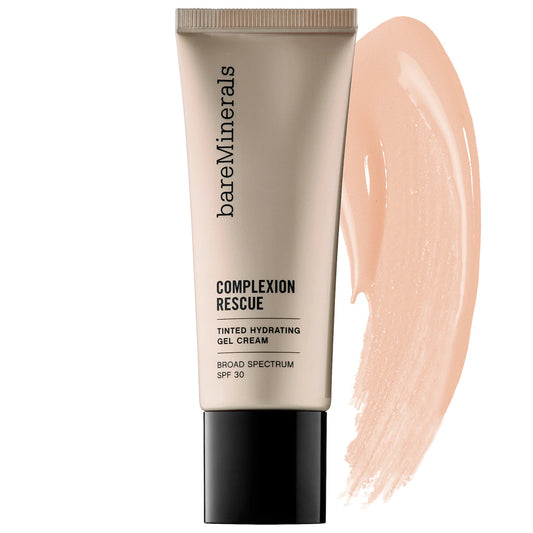 BareMinerals Complexion Rescue Tinted Moisturizer with Hyaluronic Acid and Mineral SPF 30 in Opal 01 shade for hydrating, natural coverage