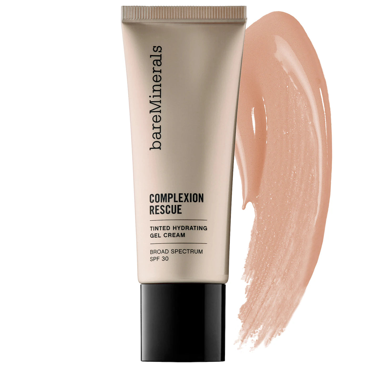 BareMinerals Complexion Rescue Tinted Moisturizer with Hyaluronic Acid and Mineral SPF 30 in Suede 04 shade for hydrating, natural coverage