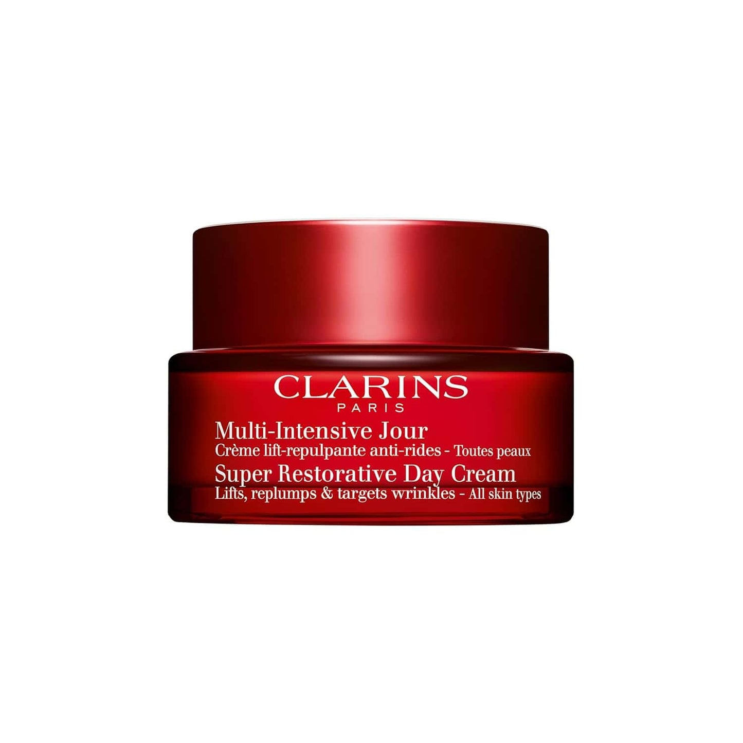Clarins Super Restorative Day Cream SPF 15 for all skin types, 1.7 oz jar for anti-aging hydration and sun protection