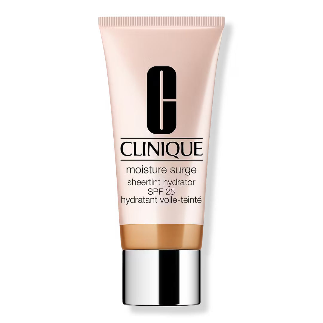 "Clinique Moisture Surge Sheertint Hydrator Broad Spectrum SPF 25 in shade 04 Medium, providing lightweight hydration and sun protection