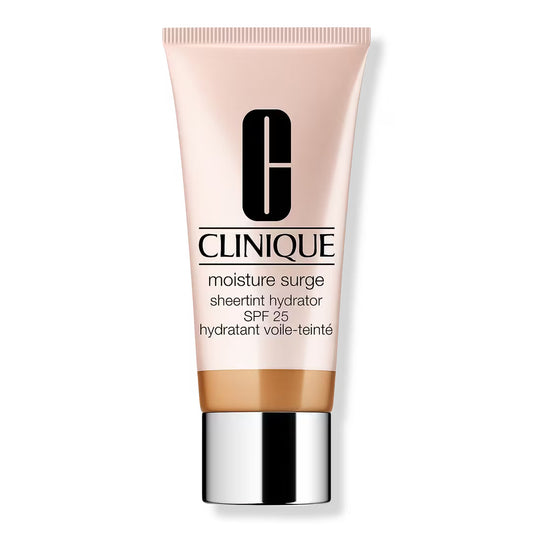 "Clinique Moisture Surge Sheertint Hydrator Broad Spectrum SPF 25 in shade 04 Medium, providing lightweight hydration and sun protection