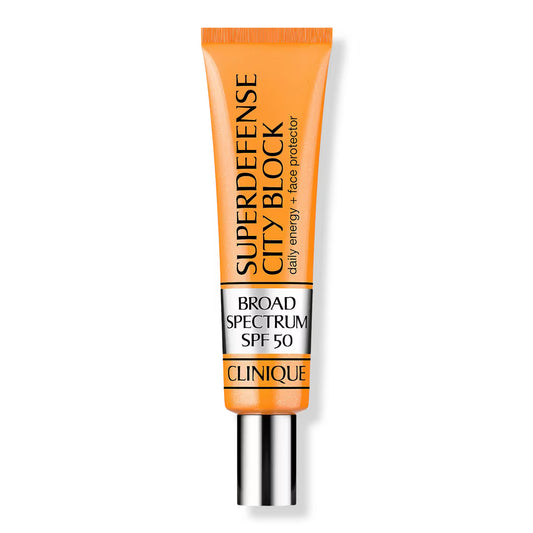 Clinique Superdefense City Block Broad Spectrum SPF 50 Daily Energy Face Protector 1.35 oz tube for high sun protection and antioxidant defense