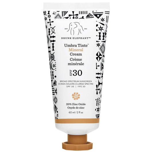 Drunk Elephant Umbra Tinte 100% Mineral Cream SPF 30 PA+++ Tinted Face Sunscreen 2 OZ for broad-spectrum sun protection and natural coverage