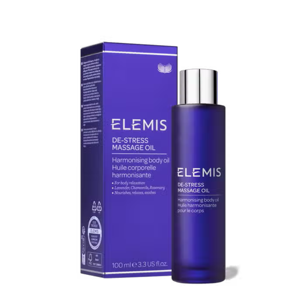 Elemis De-Stress Massage Oil 100ml – soothing and calming body massage oil.