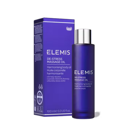 Elemis De-Stress Massage Oil 100ml – soothing and calming body massage oil.