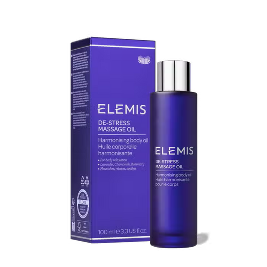 Elemis De-Stress Massage Oil 100ml – soothing and calming body massage oil.