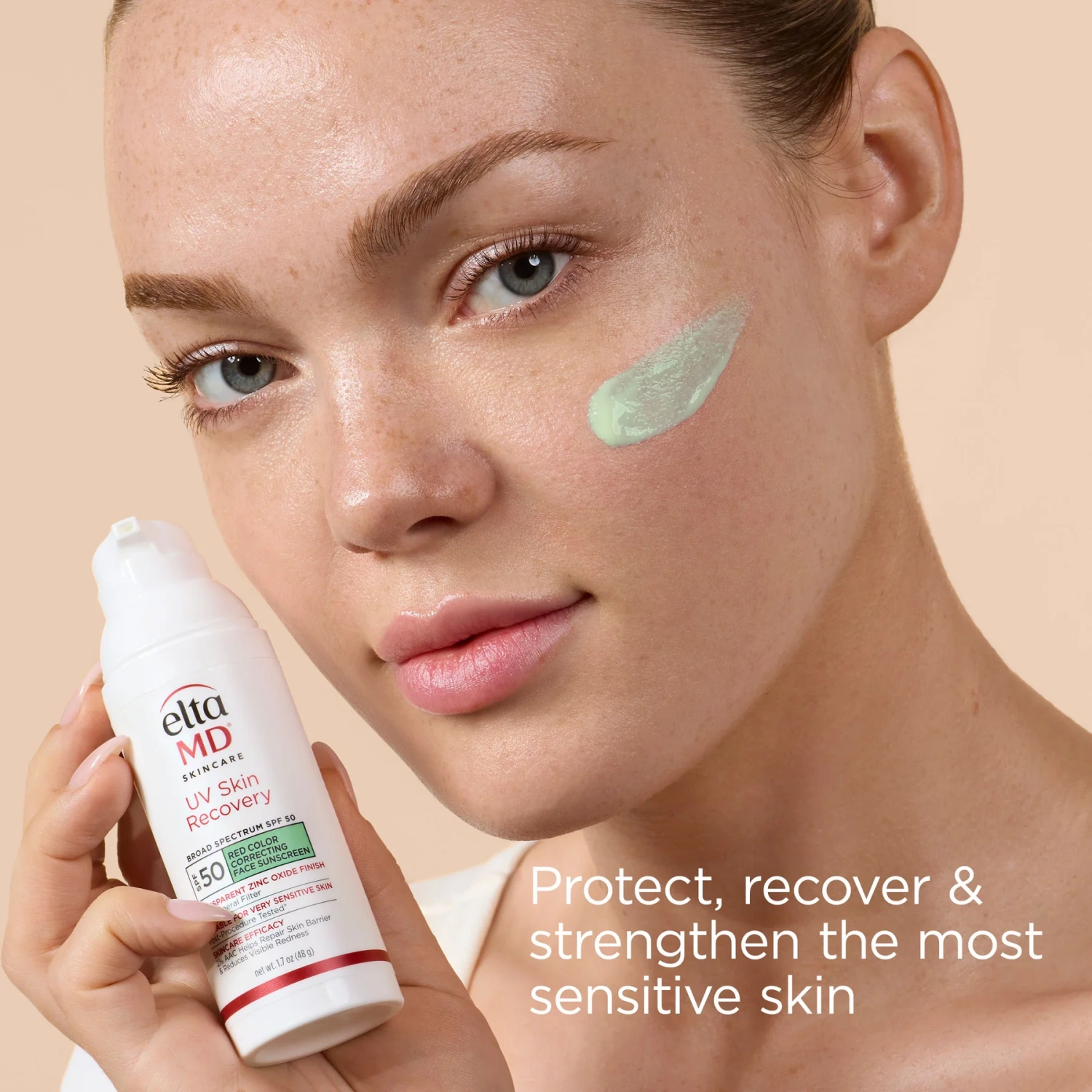 EltaMD UV Skin Recovery Red Color Correcting Green Tint SPF 50 – broad spectrum sunscreen to neutralize redness and protect sensitive skin.