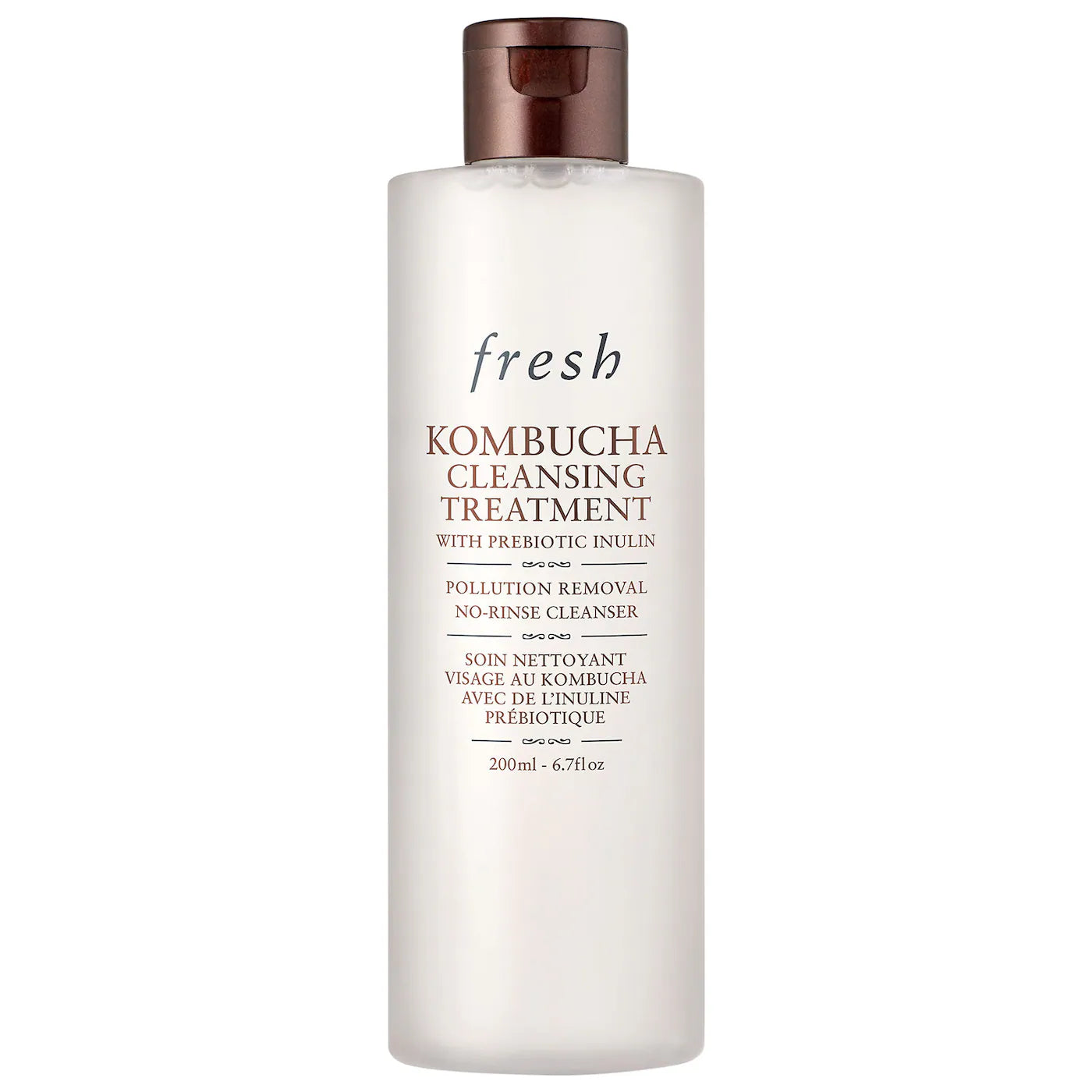 Fresh Kombucha 2-in-1 No-Rinse Cleanser and Prebiotic Treatment 6.7 oz bottle for gentle cleansing and skin balance