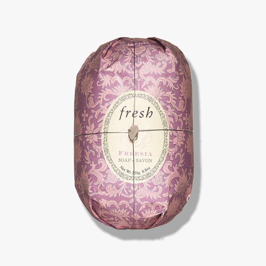 Fresh Oval Soap Freesia with elegant paper wrapping and floral scent