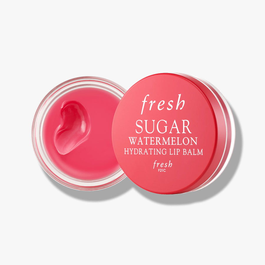 Fresh Sugar Hydrating Lip Balm in Watermelon flavor, in a round jar for soft, hydrated lips
