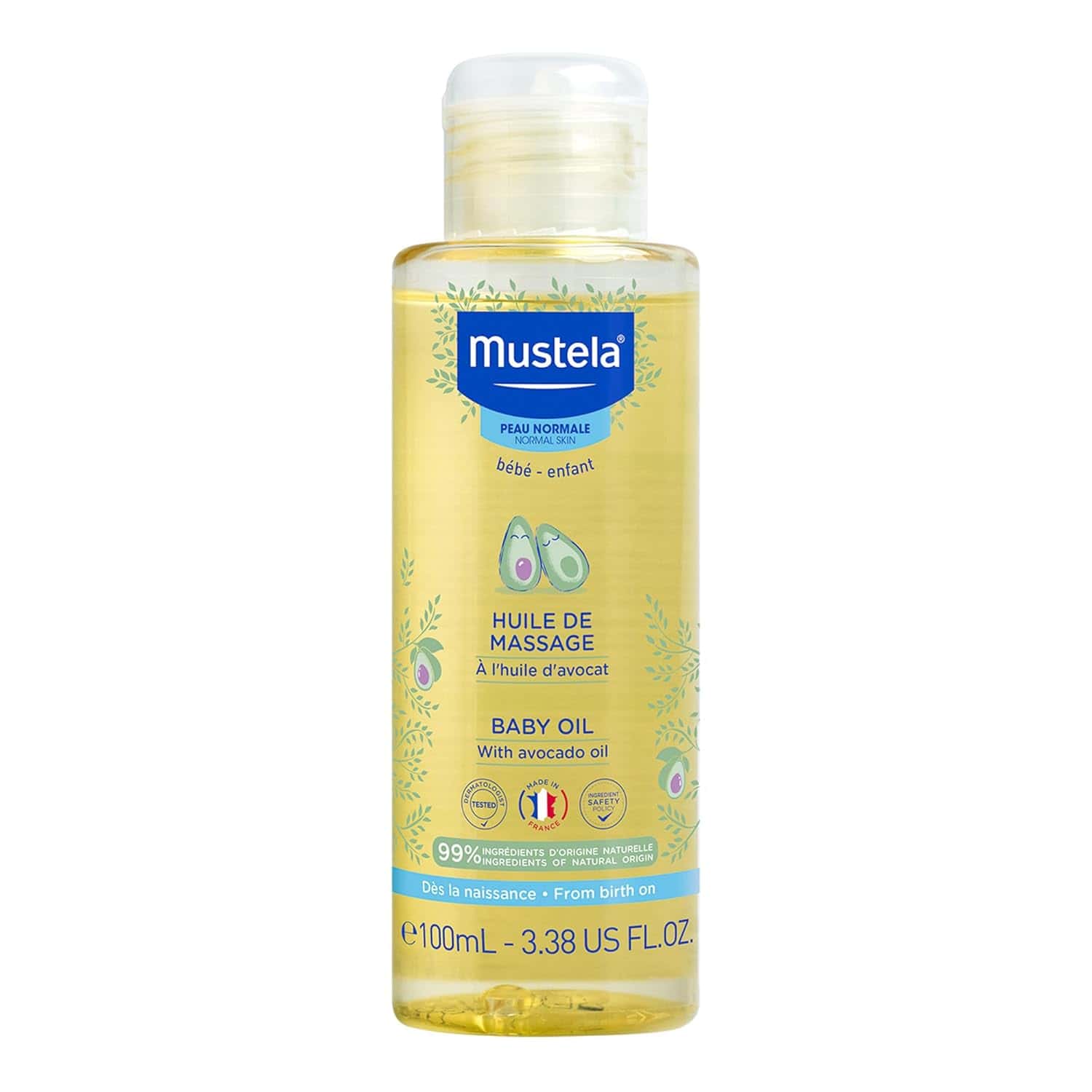 Mustela Baby Oil 3.38 OZ bottle for gentle baby skin moisturizing and nourishment








