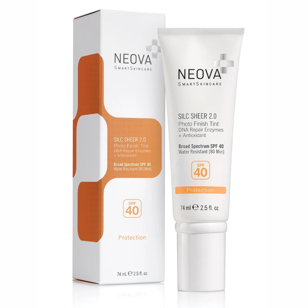 Neova Silc Sheer – tinted sunscreen in a sleek tube offering broad-spectrum protection and lightweight coverage