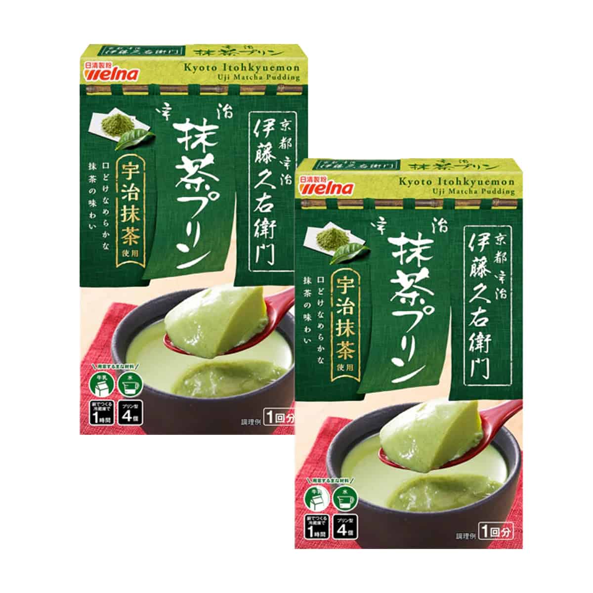 Nissin Welna Kyoto Itohyuemon Uji Matcha Pudding Powder x 2 Boxes