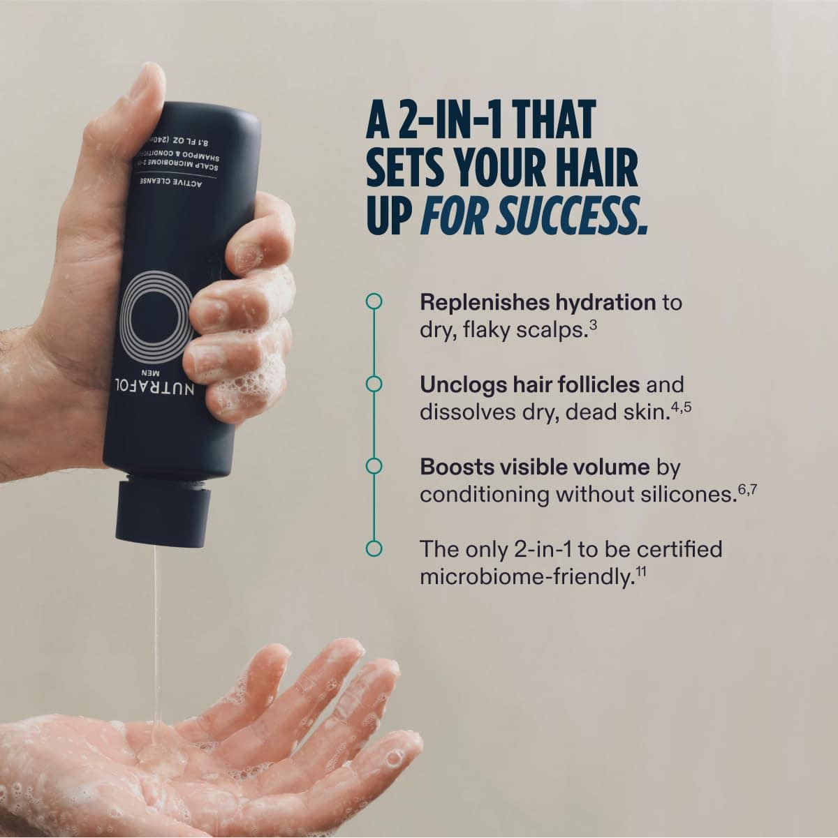 Nutrafol Men Active Cleanse Scalp Microbiome 2-in-1 Shampoo and Conditioner – cleanses and nourishes for a healthy scalp and stronger hair