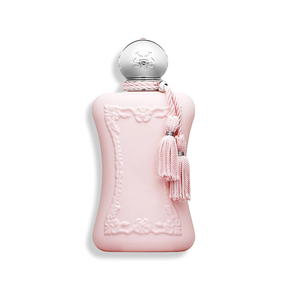 Parfums de Marly Delina Eau de Parfum 2.5 oz bottle – elegant pink fragrance with feminine floral design.