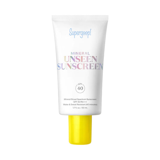 Supergoop mineral unseen sunscreen SPF 40 1.7 oz for lightweight sun protection at Nava Beauty Store.