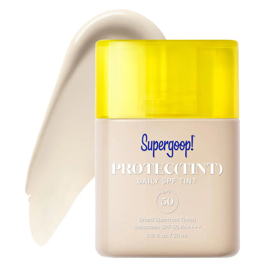 Supergoop Protec(tint) Daily SPF Tint SPF 50 Sunscreen Skin Tint with Ectoin 1.18 OZ packaging and product image.