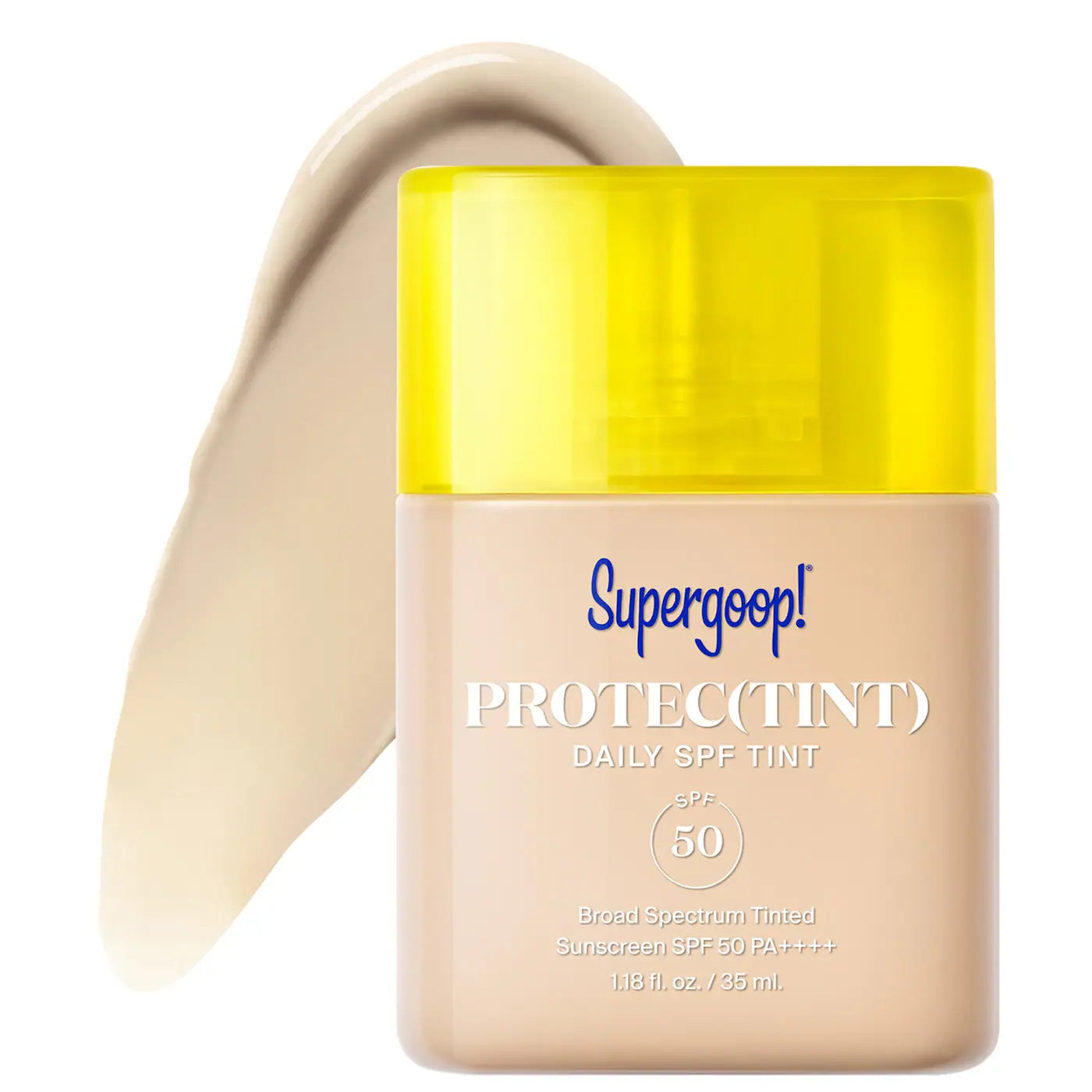 Supergoop Protec(tint) Daily SPF Tint SPF 50 Sunscreen Skin Tint with Ectoin 1.18 OZ product bottle and packaging.