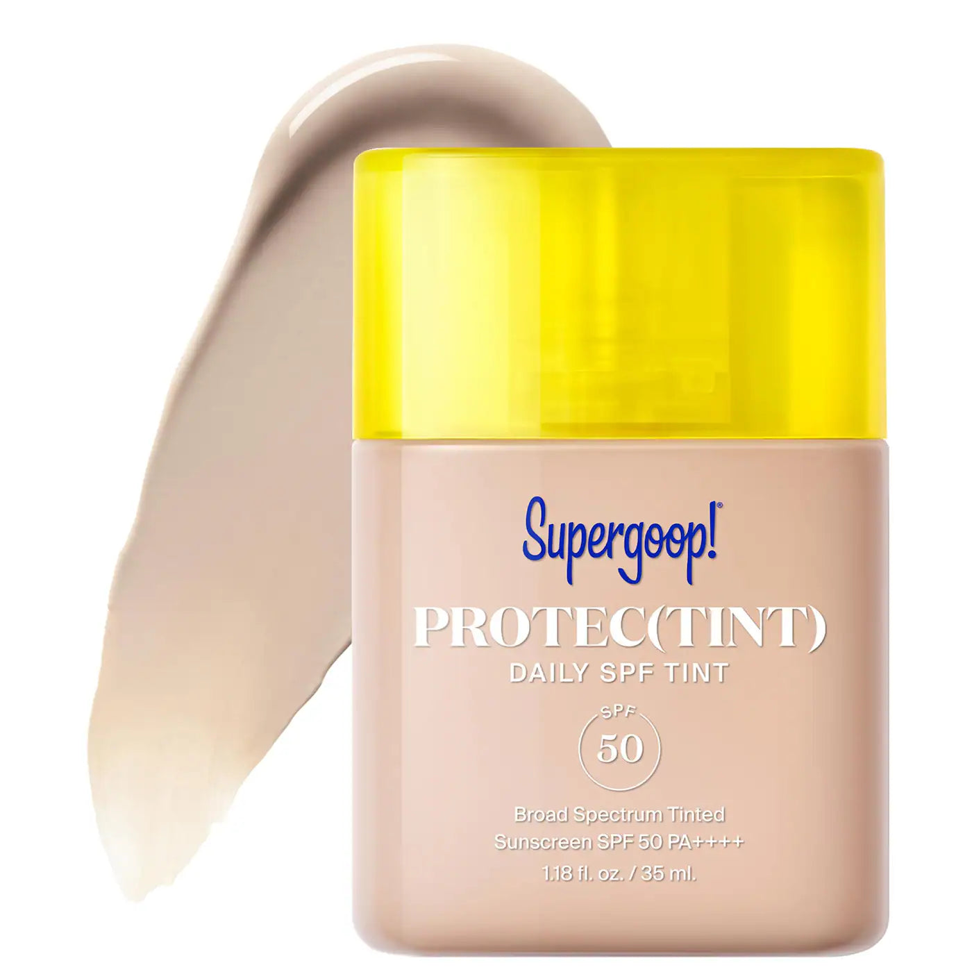 Supergoop Protec(tint) Daily SPF Tint SPF 50 Sunscreen Skin Tint with Ectoin 1.18 OZ tube and box packaging.