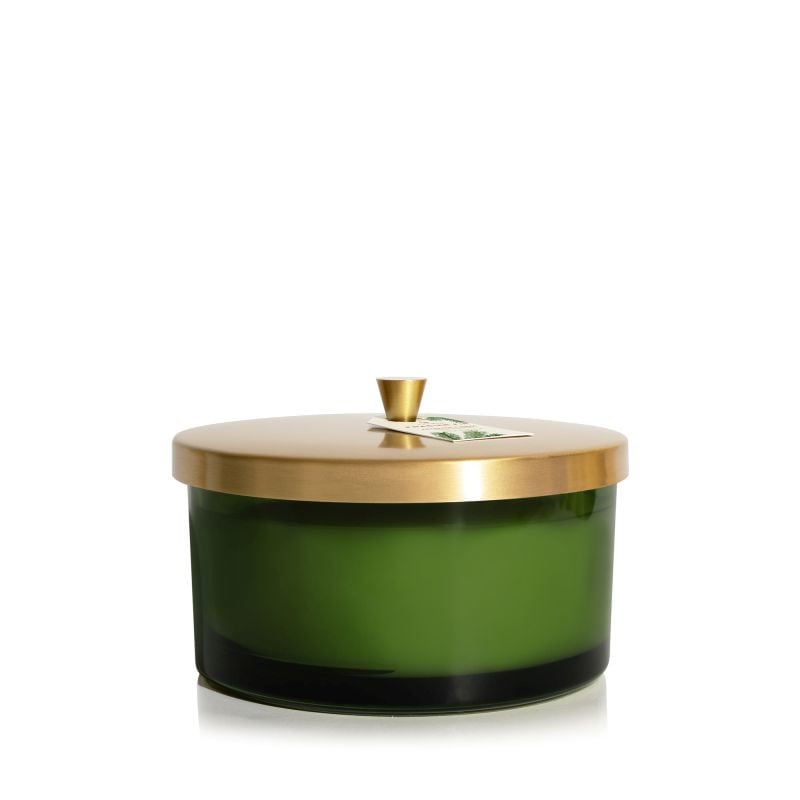 Thymes Frasier Fir Green 4-Wick Candle – festive pine-scented candle with elegant design.